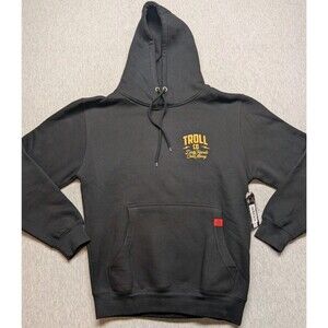 NWT TROLL CO Hoodie Winged Roller Small Dirty Hands Clean Money Black Pullover